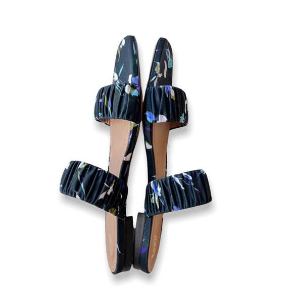 Nordstrom Lewit Elena Ruched Satin Flat Slide Sandal Navy Floral EU 38.5 US 8 - Picture 8 of 10